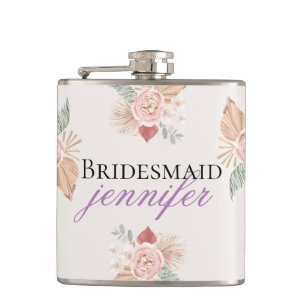 Gepersonaliseerde Boho Bloemen Hart Roze Beige Heupfles