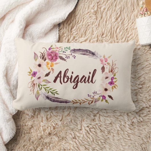 Gepersonaliseerde Boho Bloemen Naam Sierkussen Kussen (Deken)