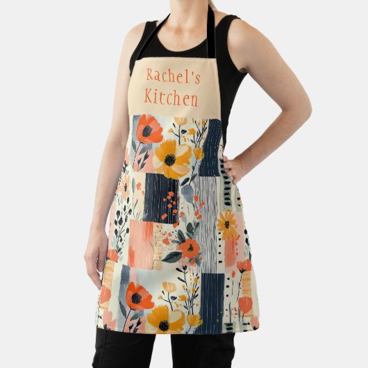 Gepersonaliseerde  Boho Bloemen Patchwork Keuken Schort (Insitu)