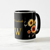 Gepersonaliseerde Boho Bloemen Zonnebloem Zwarte K Mok (Voorkant rechts)