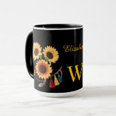 Gepersonaliseerde Boho Bloemen Zonnebloem Zwarte K Mok (Voorkant links)