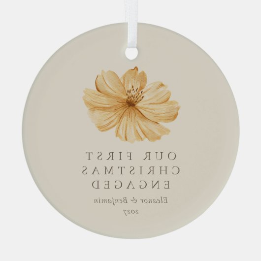 Gepersonaliseerde Boho Bloemige Eerste Kerst Verlo Glas Ornament (Achterkant)