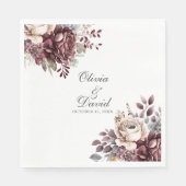 Gepersonaliseerde Boho Bourgogne Floral Wedding Servet (Voorkant)
