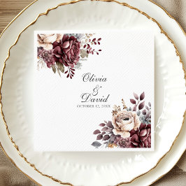 Gepersonaliseerde Boho Bourgogne Floral Wedding Servet