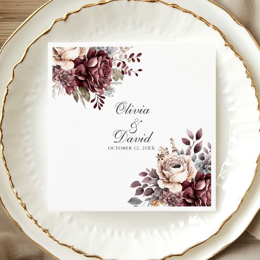 Gepersonaliseerde Boho Bourgogne Floral Wedding Servet