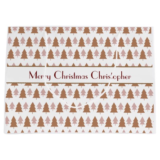 Gepersonaliseerde Boho Brown roze kerstbomen Groot Cadeauzakje (Voorkant)
