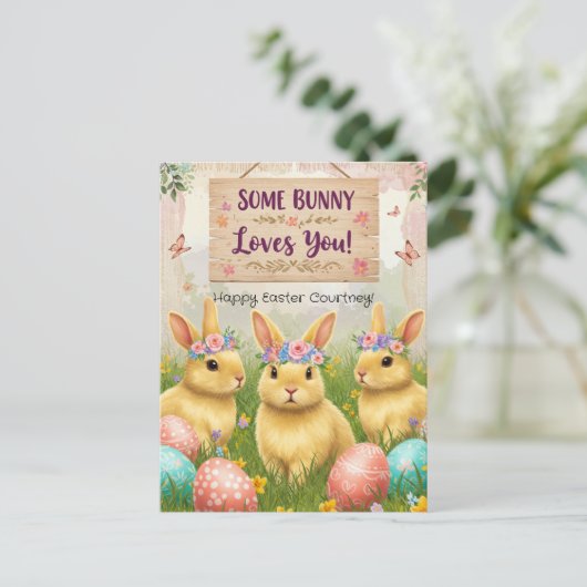 Gepersonaliseerde Boho Bunny Easter Briefkaart voo (Staand voorkant)