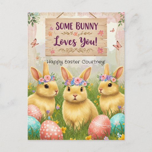 Gepersonaliseerde Boho Bunny Easter Briefkaart voo (Voorkant)