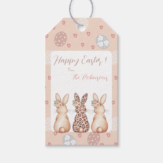 Gepersonaliseerde Boho Bunny Pasen Cadeaulabel (Voorkant)