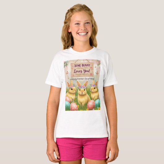 Gepersonaliseerde Boho Bunny Pasen voor Meisjes T-shirt (Voorkant volledig)