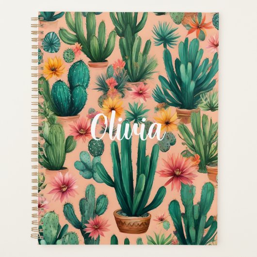 Gepersonaliseerde Boho Cactus Art Print Planner (Voorkant)