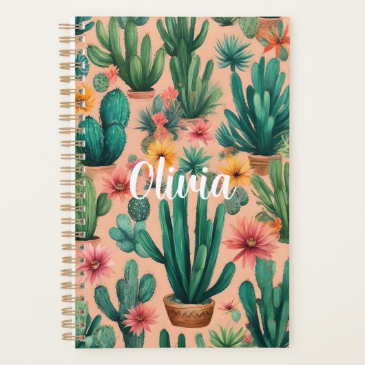 Gepersonaliseerde Boho Cactus Art Print Planner (Voorkant)