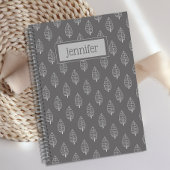 Gepersonaliseerde Boho Dark Grey Leaf Journal Notitieboek
