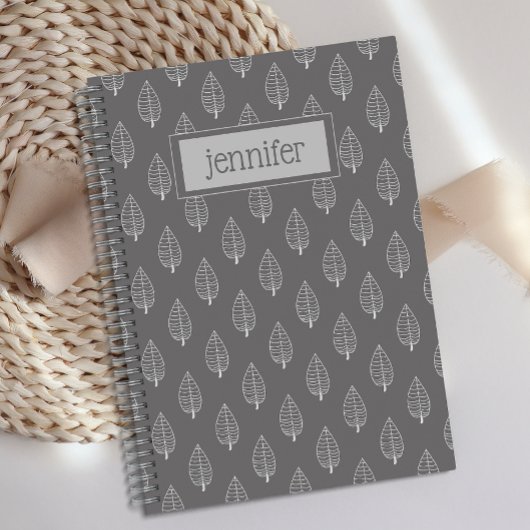 Gepersonaliseerde Boho Dark Grey Leaf Journal Notitieboek