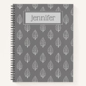 Gepersonaliseerde Boho Dark Grey Leaf Journal Notitieboek (Voorkant)