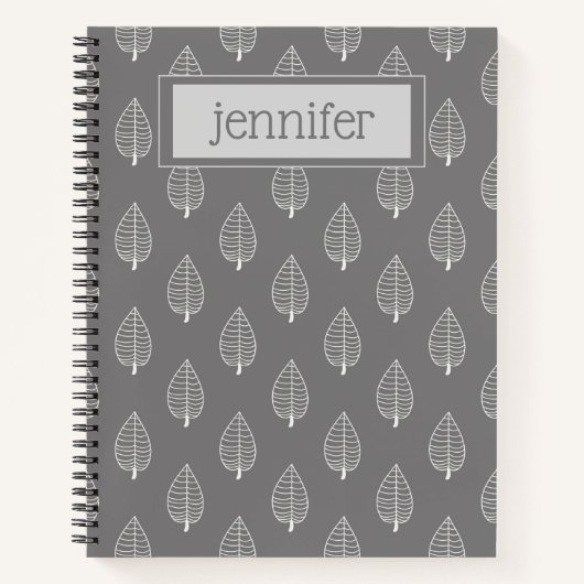 Gepersonaliseerde Boho Dark Grey Leaf Journal Notitieboek (Voorkant)