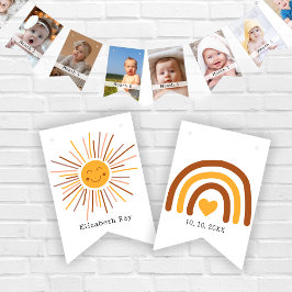 Gepersonaliseerde Boho eerste verjaardag maandelij Vlaggetjes