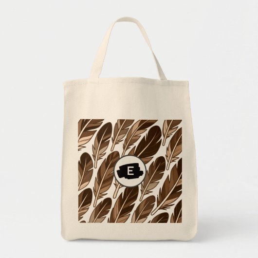 Gepersonaliseerde Boho Feather Monogram Kruidenier Tote Bag (Voorkant)