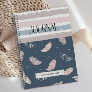 Gepersonaliseerde Boho Feather Stripes Pastel Jour Notitieboek