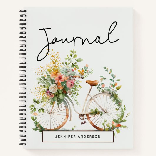 Gepersonaliseerde Boho Fiets Bloemenjournaal Notitieboek (Voorkant)