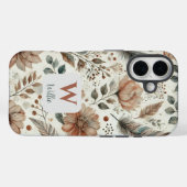 Gepersonaliseerde Boho Floral Monogram en Naam Case-Mate iPhone Case (Achterkant (horizontaal))