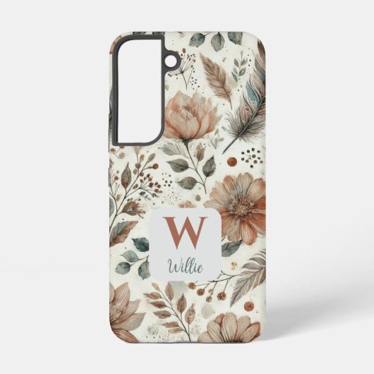 Gepersonaliseerde Boho Floral Monogram en Naam Samsung Galaxy Hoesje (Achterkant)