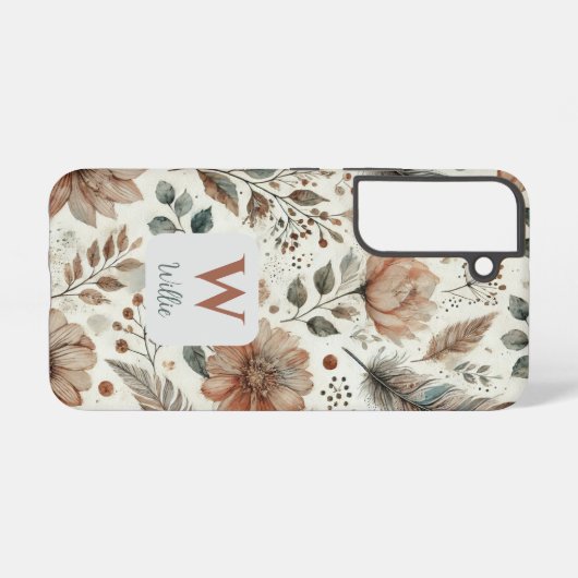 Gepersonaliseerde Boho Floral Monogram en Naam Samsung Galaxy Hoesje (Achterkant horizontaal)
