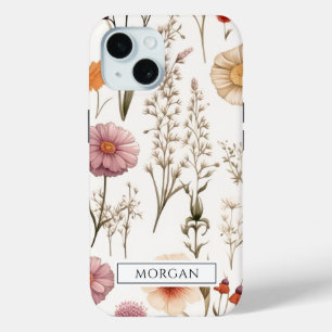 Gepersonaliseerde Boho Floral Wildflower iPhone 15 Case