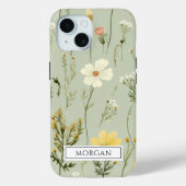 Gepersonaliseerde Boho Floral Wildflower Sage Groe Case-Mate iPhone Case (Achterkant)