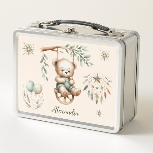 Gepersonaliseerde Boho Groene Teddybeer (Voorkant)