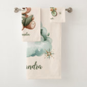 Gepersonaliseerde Boho Groene Teddybeer Bad Handdoek (Insitu)