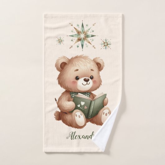 Gepersonaliseerde Boho Groene Teddybeer Bad Handdoek (Handdoek)