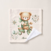 Gepersonaliseerde Boho Groene Teddybeer Bad Handdoek (Wasdoekje)