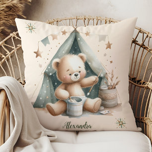 Gepersonaliseerde Boho Groene Teddybeer Kussen