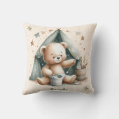 Gepersonaliseerde Boho Groene Teddybeer Kussen (Achterkant)