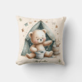 Gepersonaliseerde Boho Groene Teddybeer Kussen (Voorkant)