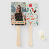 Gepersonaliseerde Boho Happy Birthday-fans Handwaaier (Voorkant en achterkant)