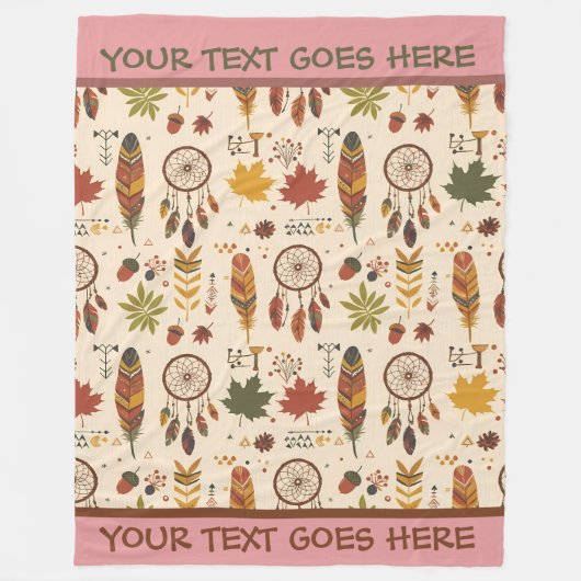 Gepersonaliseerde Boho Herfst Dreamcatcher & Leave Fleece Deken (Voorkant)