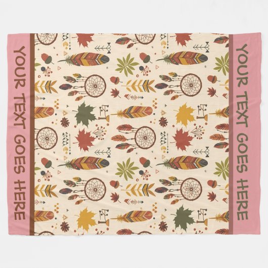Gepersonaliseerde Boho Herfst Dreamcatcher & Leave Fleece Deken (Voorkant (Horizontaal))