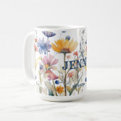 Gepersonaliseerde Boho Herfst Wildflower Bruidsmei Koffiemok (Voorkant links)