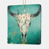 Gepersonaliseerde Boho Koe schedel, bloemen op Tur Keramisch Ornament (Links)