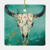 Gepersonaliseerde Boho Koe schedel, bloemen op Tur Keramisch Ornament (Achterkant)