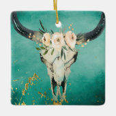 Gepersonaliseerde Boho Koe schedel, bloemen op Tur Keramisch Ornament (Voorkant)
