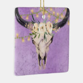 Gepersonaliseerde Boho Koe Schull en Licht Kerstmi Keramisch Ornament (Rechts)