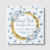 Gepersonaliseerde Boho Light Blue Gold Glitter Wed Gastenboek (Voorkant)