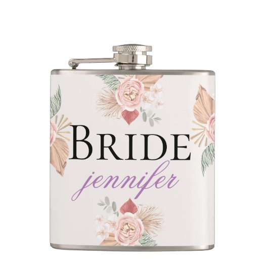 Gepersonaliseerde Boho Meerkleurige Bloem Kleur Heupfles (Voorkant)