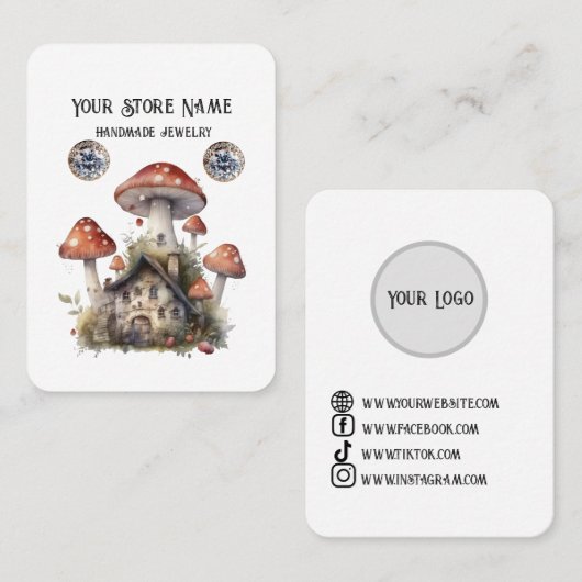 Gepersonaliseerde Boho Mushroom Sieraden Display Visitekaartje (Voorkant / Achterkant)