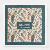 Gepersonaliseerde Boho Napkins Etnische Veren & Pi Servet (Voorkant)