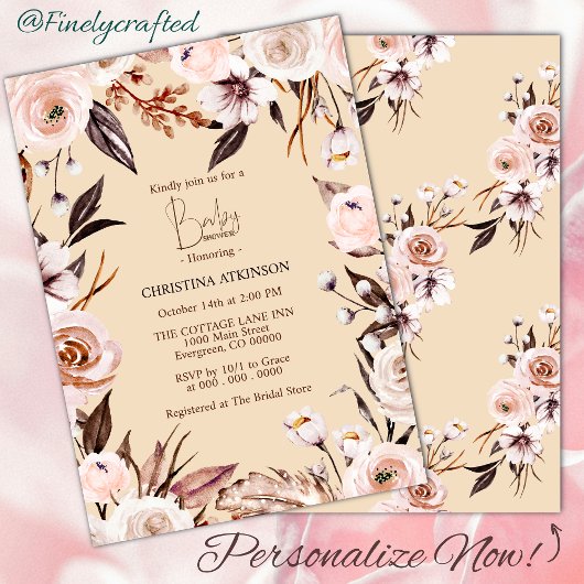 Gepersonaliseerde Boho Natuur Wildflower Baby show Kaart