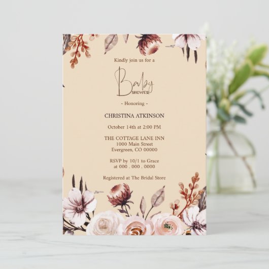 Gepersonaliseerde Boho Natuur Wildflower Baby show Kaart (Staand voorkant)